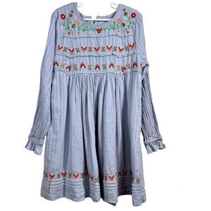 Peek Shiloh Floral Gray Embroidered Metallic Striped Long Sleeve Dress Girls 10
